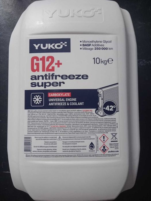 Антифриз Yuko(Юко) червоний G12+, зелений G11 10л, 5л, 1л охолод. рід.