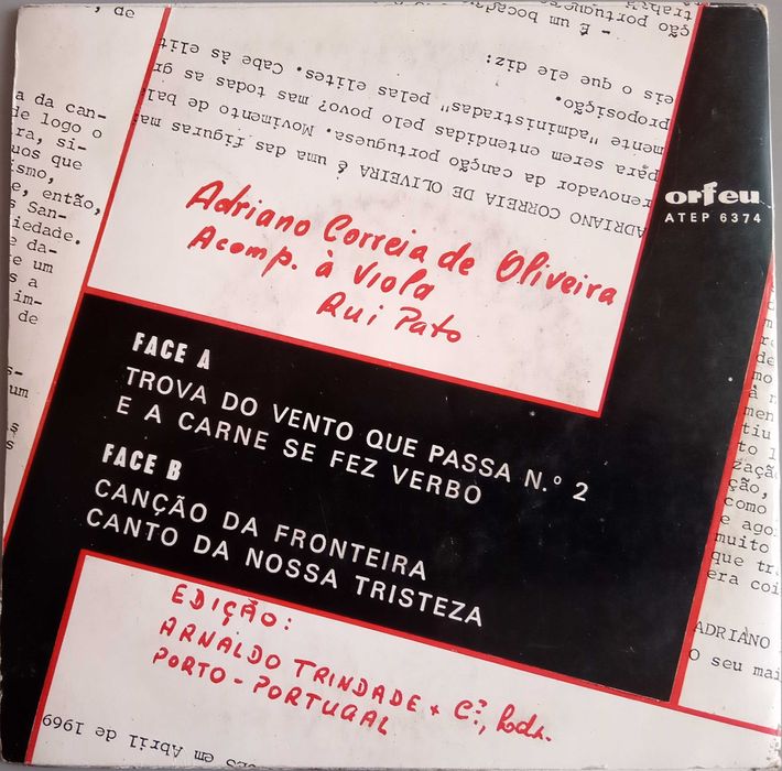 Adriano Correia de Oliveira - - - - - Trova do Vento Que Passa Nº 2-EP