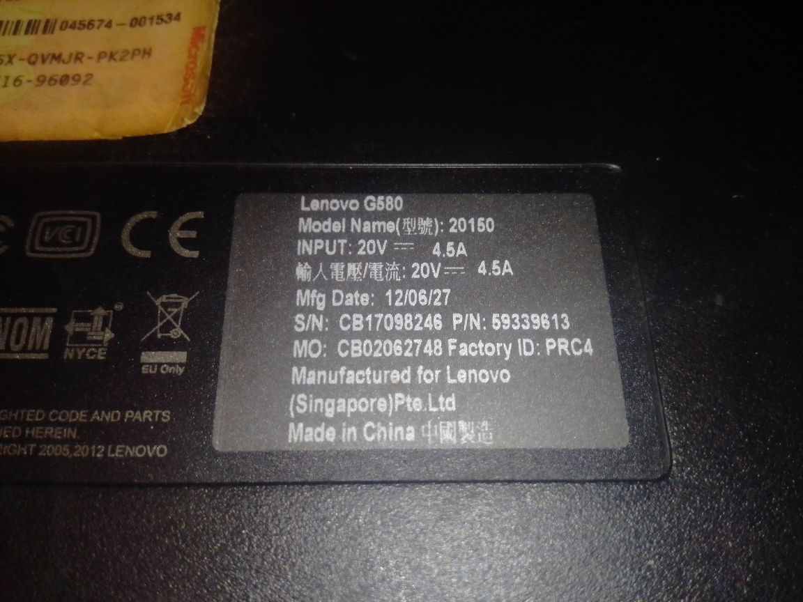 Ноутбук Lenovo g580(20150) по частям