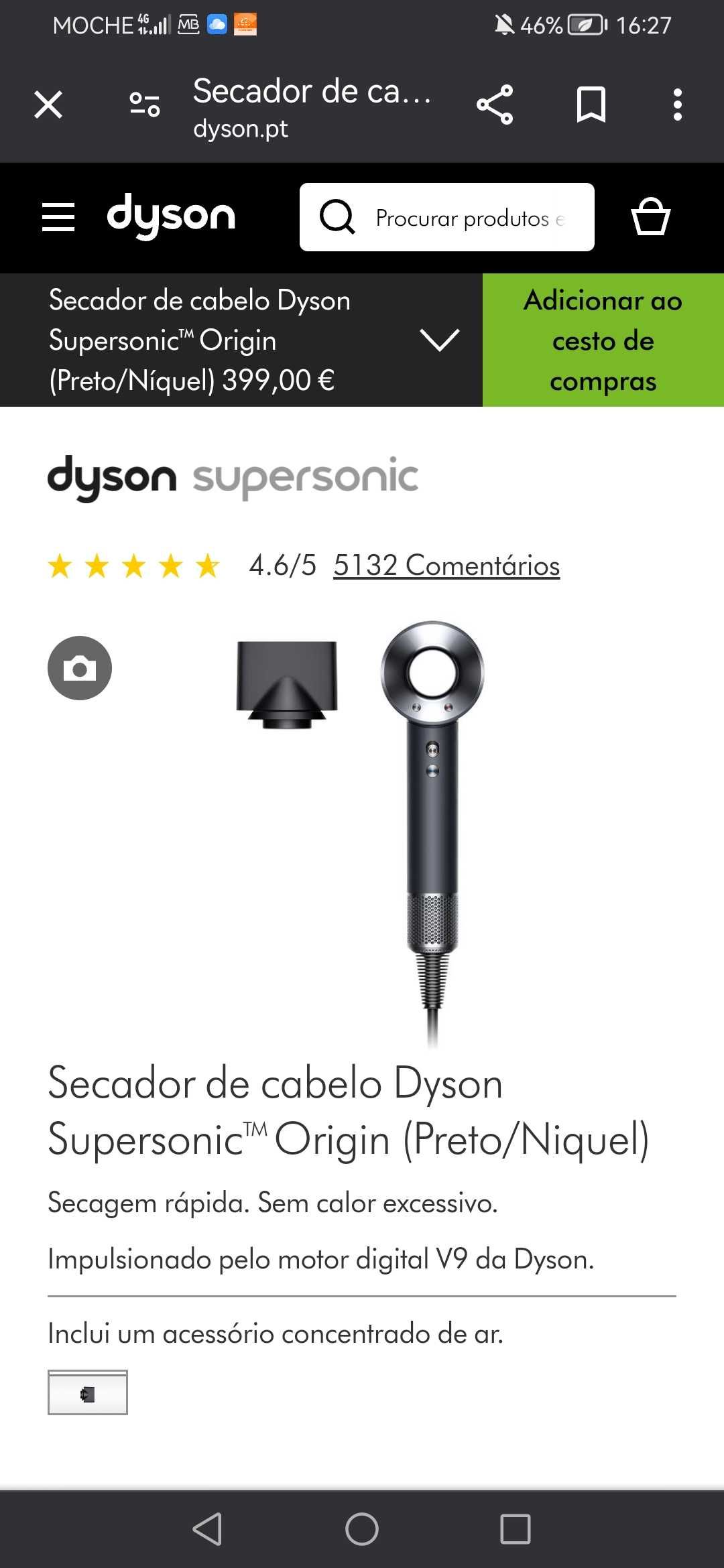 Vendo secador de cabelo dyson com um acessório, dois meses de uso.