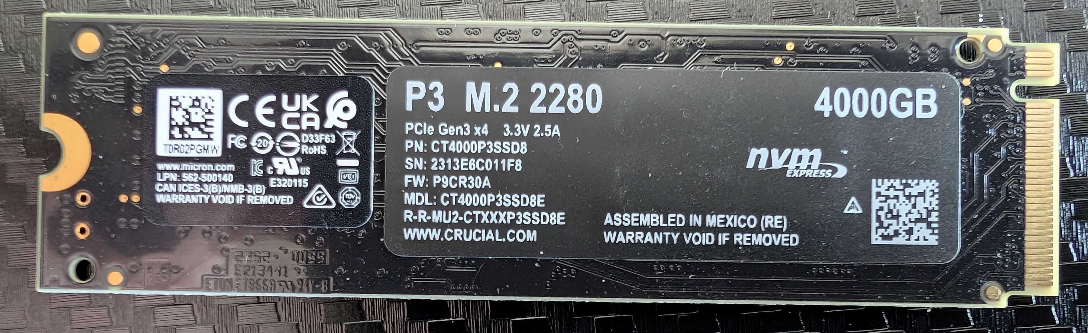 Dysk SSD Crucial P3 PLUS M.2 2280 PCIe Gen4 NVMe 4TB CT4000P3PSSD8