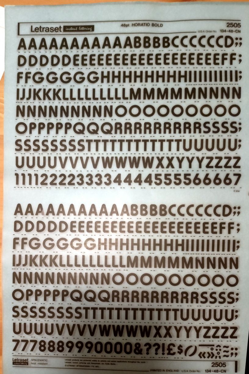 PRL różne czcionki, Sucha kalkomania, letragraphica, letraset