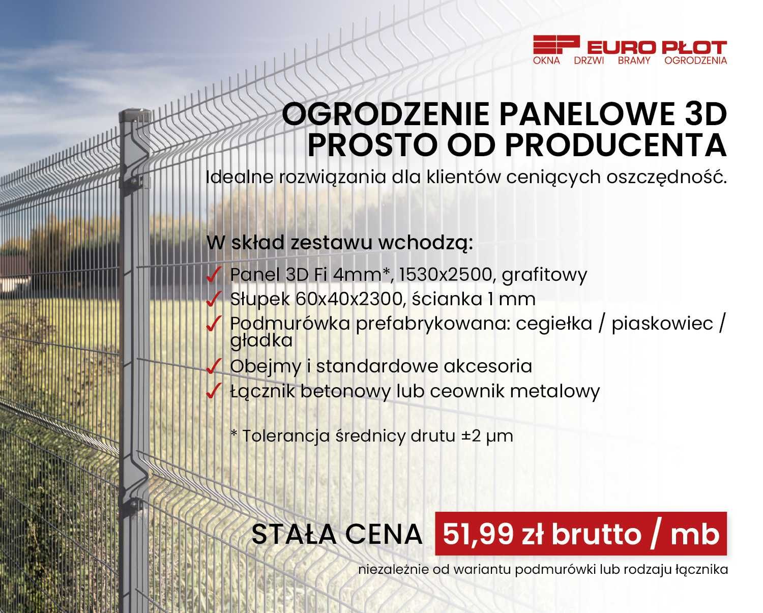 Ogrodzenie panelowe 3D 1530x2500 Fi4 grafit – prosto od producenta!