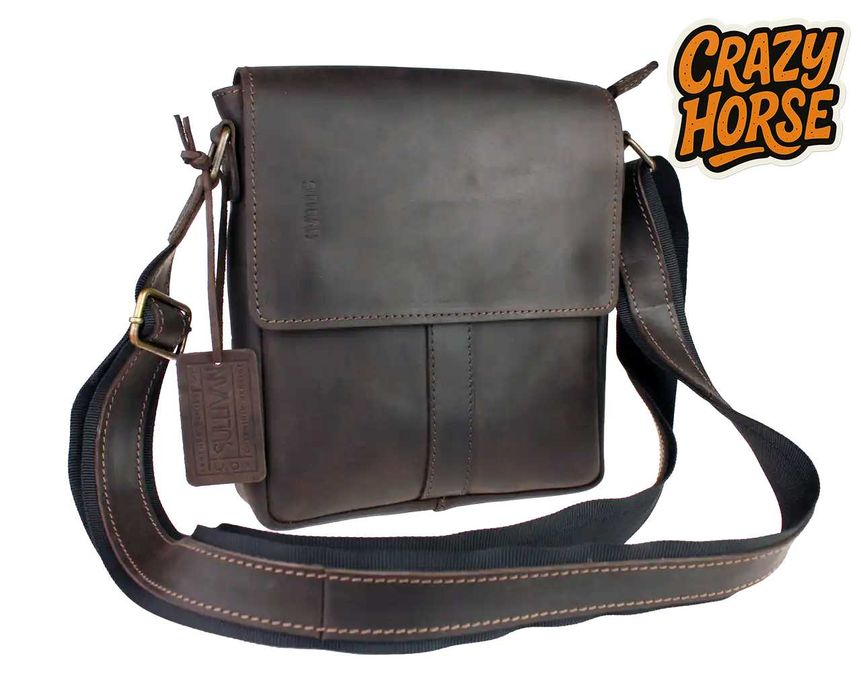Мужская кожаная сумка через плечо Crazy Horse, ручная работа