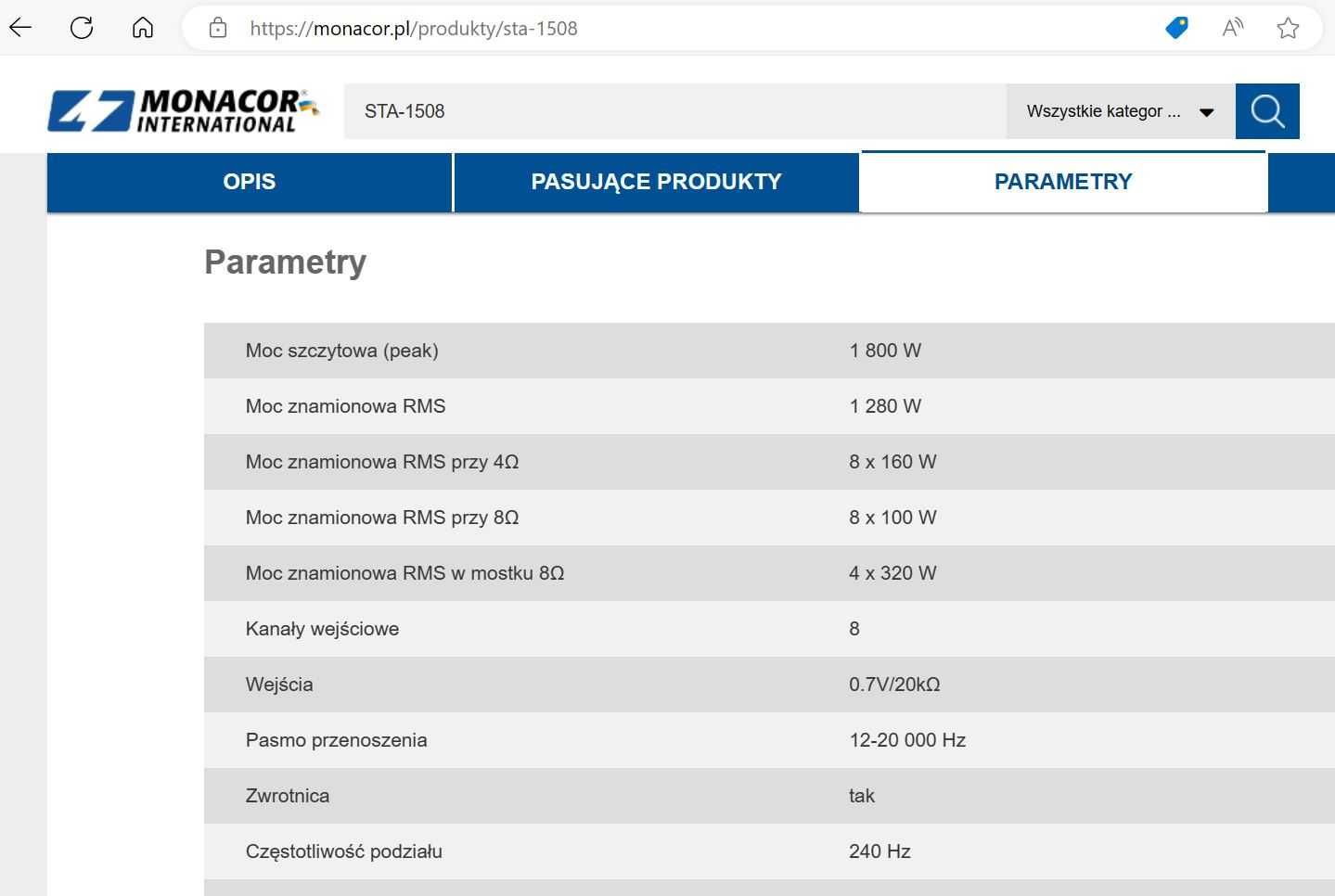 Końcówka mocy wzmacniacz  1800W Monacor IMG STA-1508