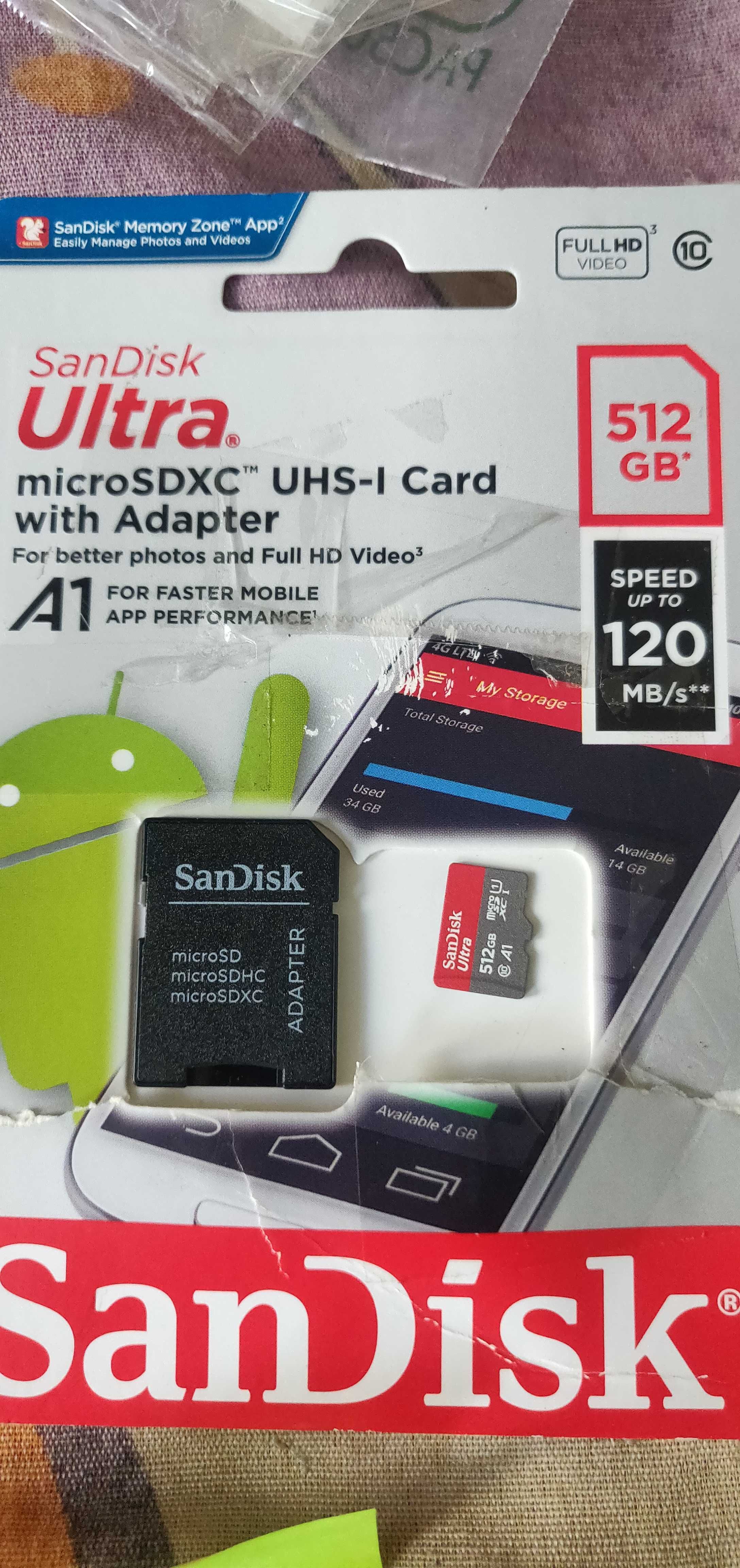 Карта памяти SanDisk 256ГБ 512GB 1TB Ultra microSD флешка оригинал pro