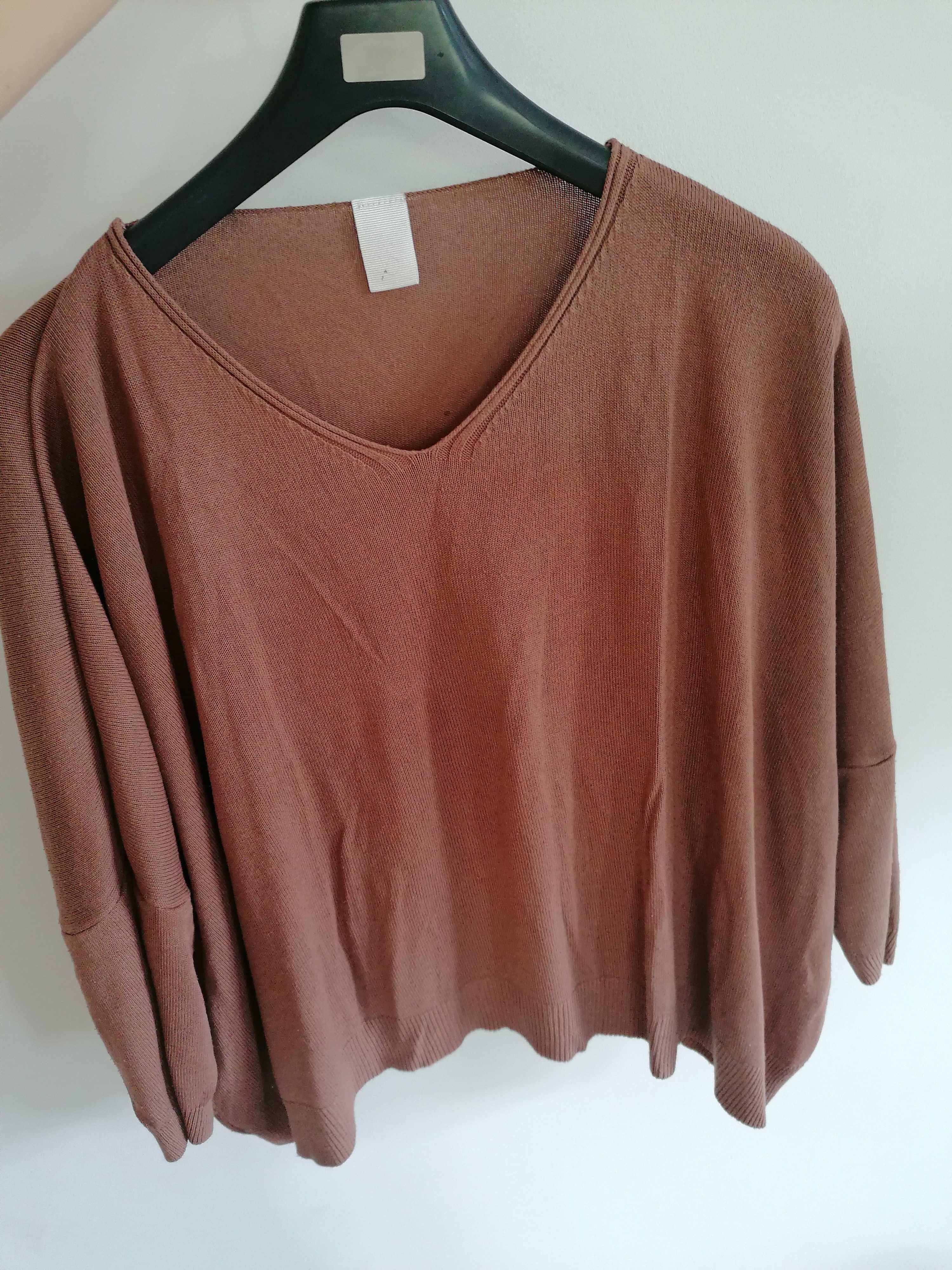 XS sweterek brązowy narzutka oversize Made in Italy