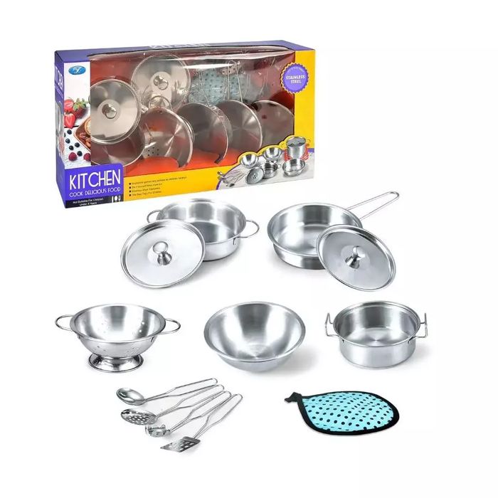 Metalowy zestaw garnków dla dzieci. Lena