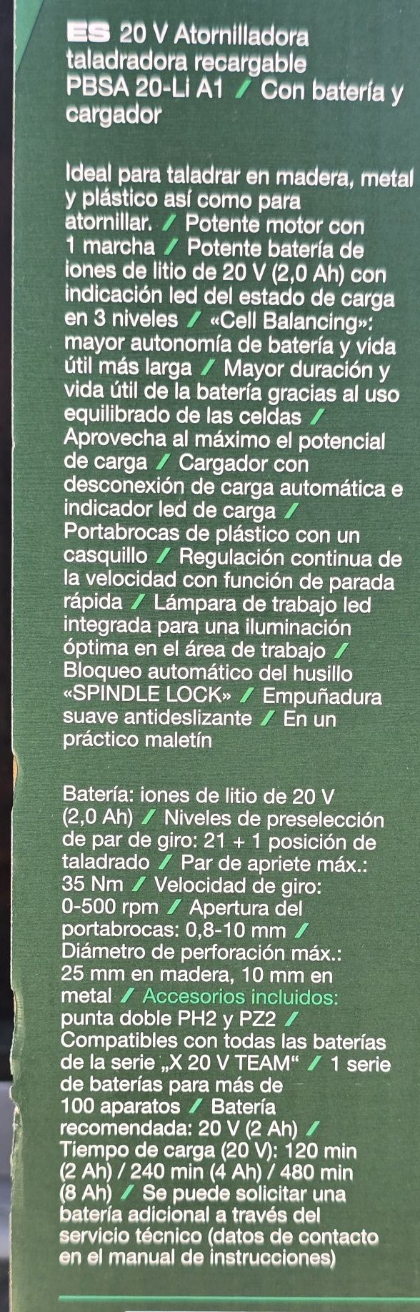 Berbequim PARKSIDE 20V com Bateria e Carregador