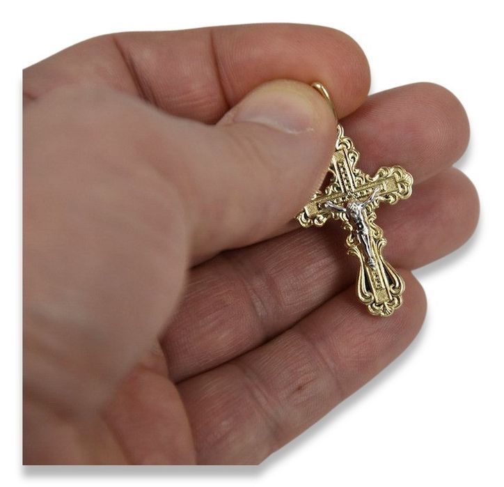 Złoty krzyż Prawosławny 14k zawieszka czerwone białe złoto oc002rw Wr