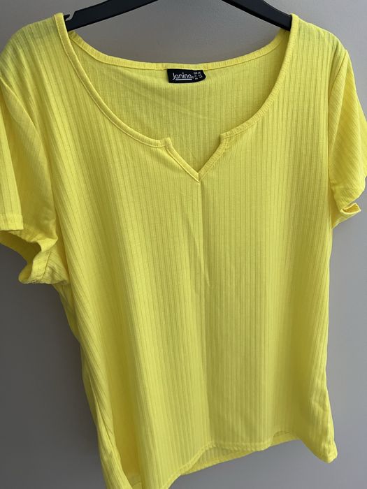 koszulka prążkowana z dekoltem w serek cytrynowa Janina L/XL/XXL