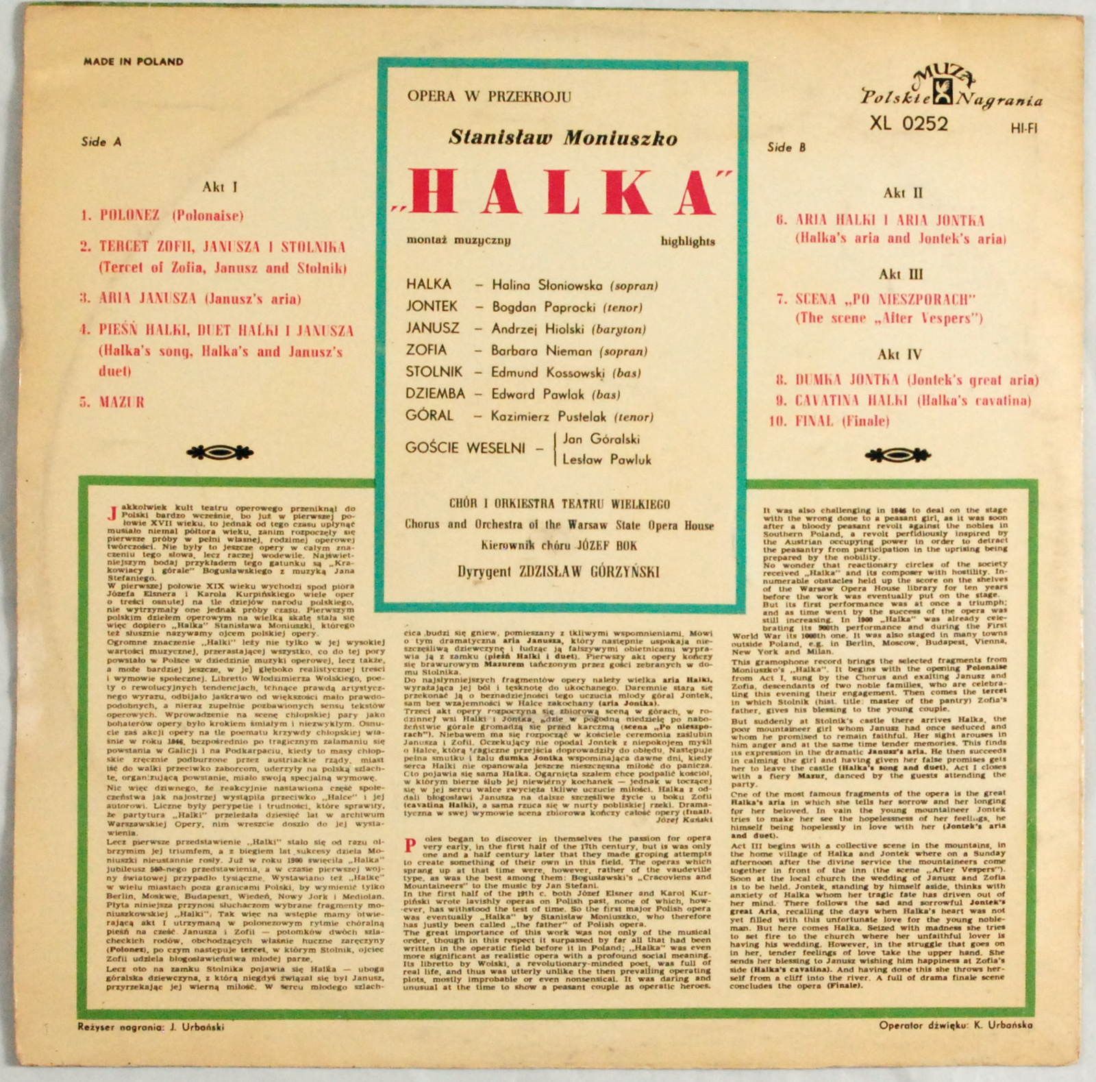 Moniuszko - Halka (XL 0252) MONO 1965r.