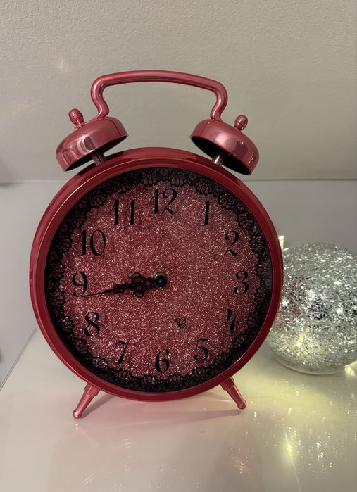 Zegar różowy-brokat