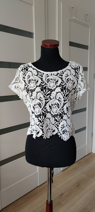 Letni ażurowy koronkowy top S 36 M 38 L 40 biały bawełna bawełniany