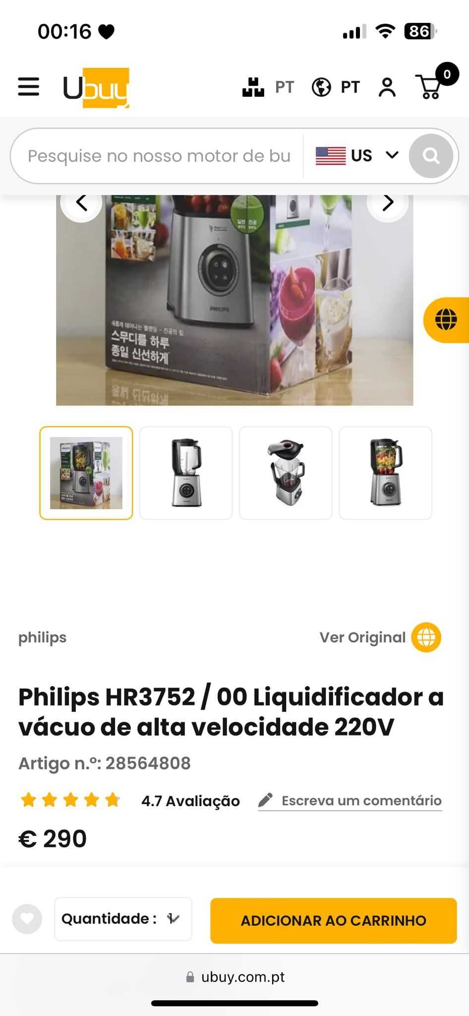 Philips HR3752 Liquidificador a vácuo de alta velocidade - Blender