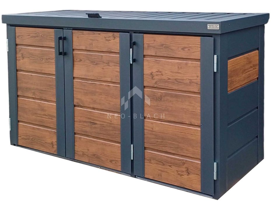 Zabudowa Koszy Na Śmieci Wiata  Obudowa 177X65X110 Cm 3X120L  Nb423