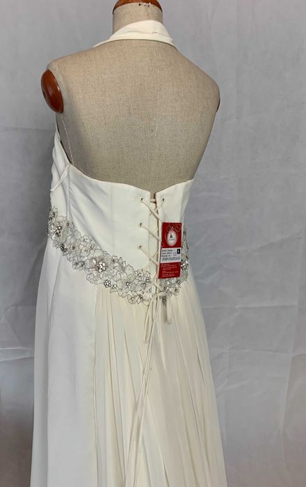 Zwiewna suknia ślubna na plażę fason Empire Halter 44 XXL plus size