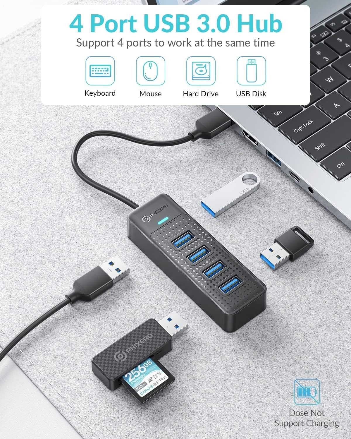 PHIXERO 4 Port Hub USB 3.0