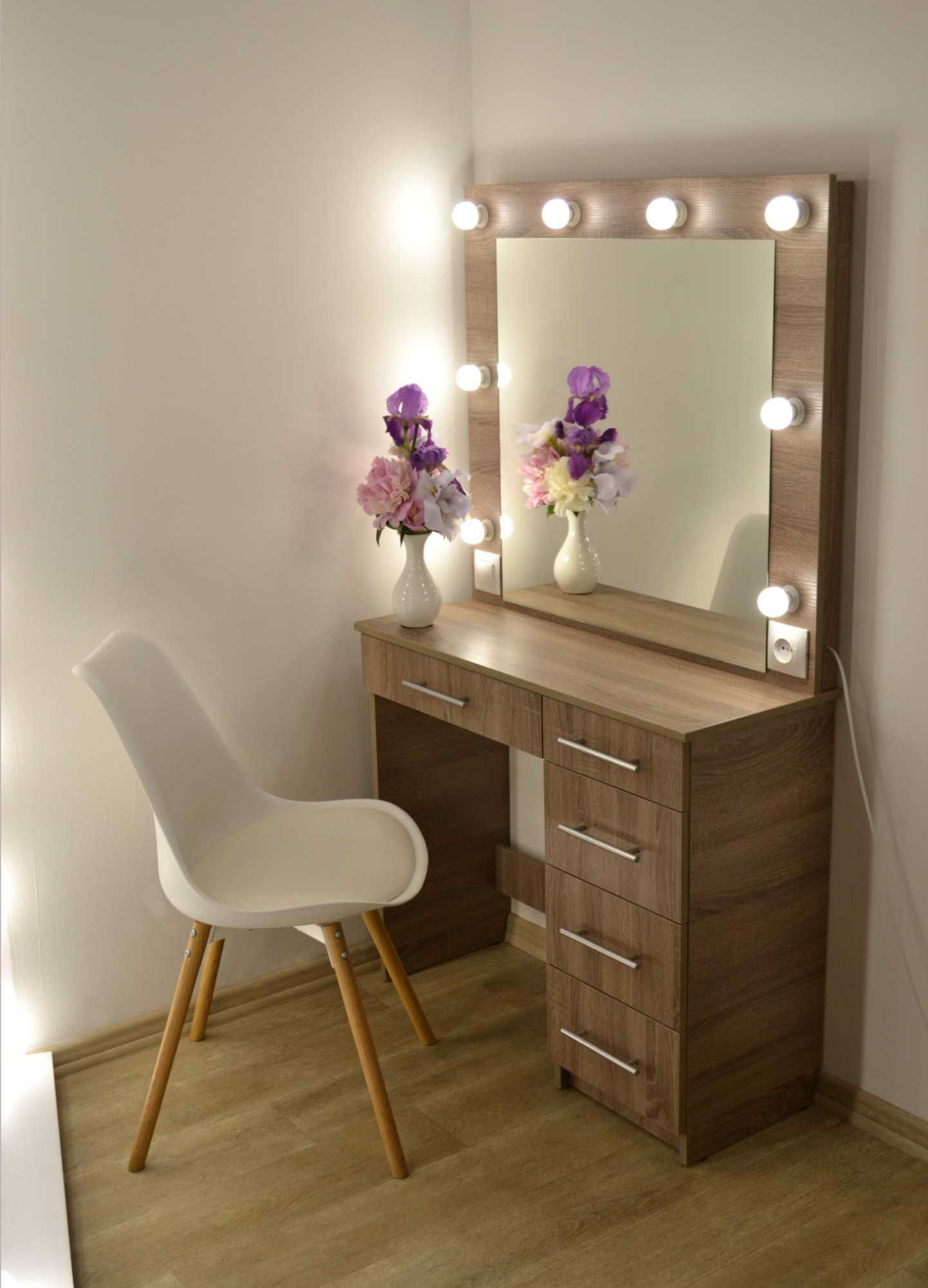 Косметический макияжный туалетный столик трюмо и зеркало Дуб сонома