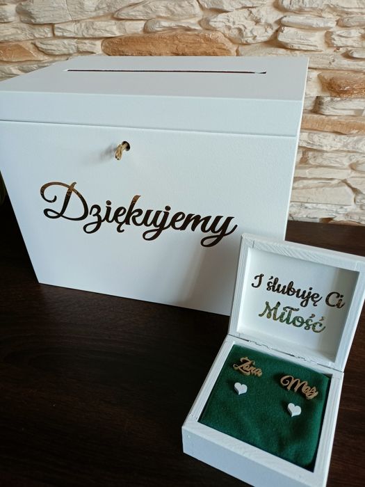 Pudełko na koperty zamykane na kluczyk i pudełko na obrączki