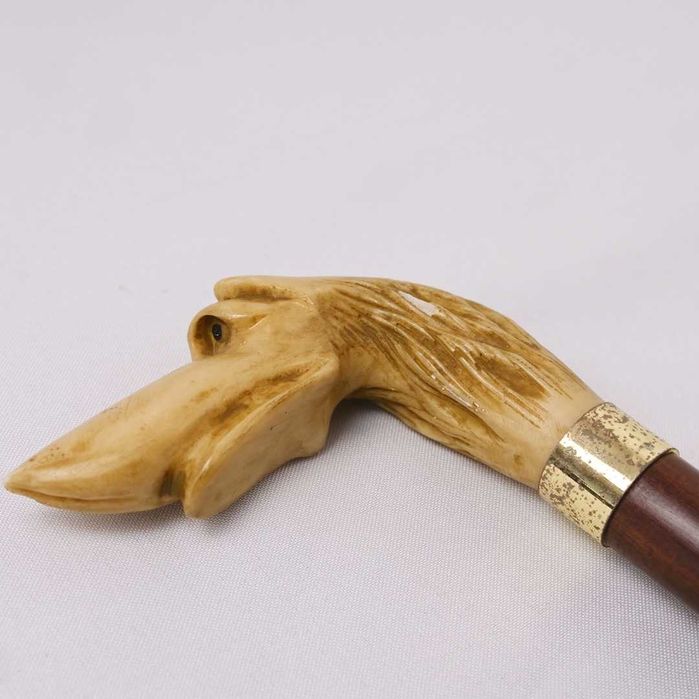 Bengala com cabeça de galgo esculpida