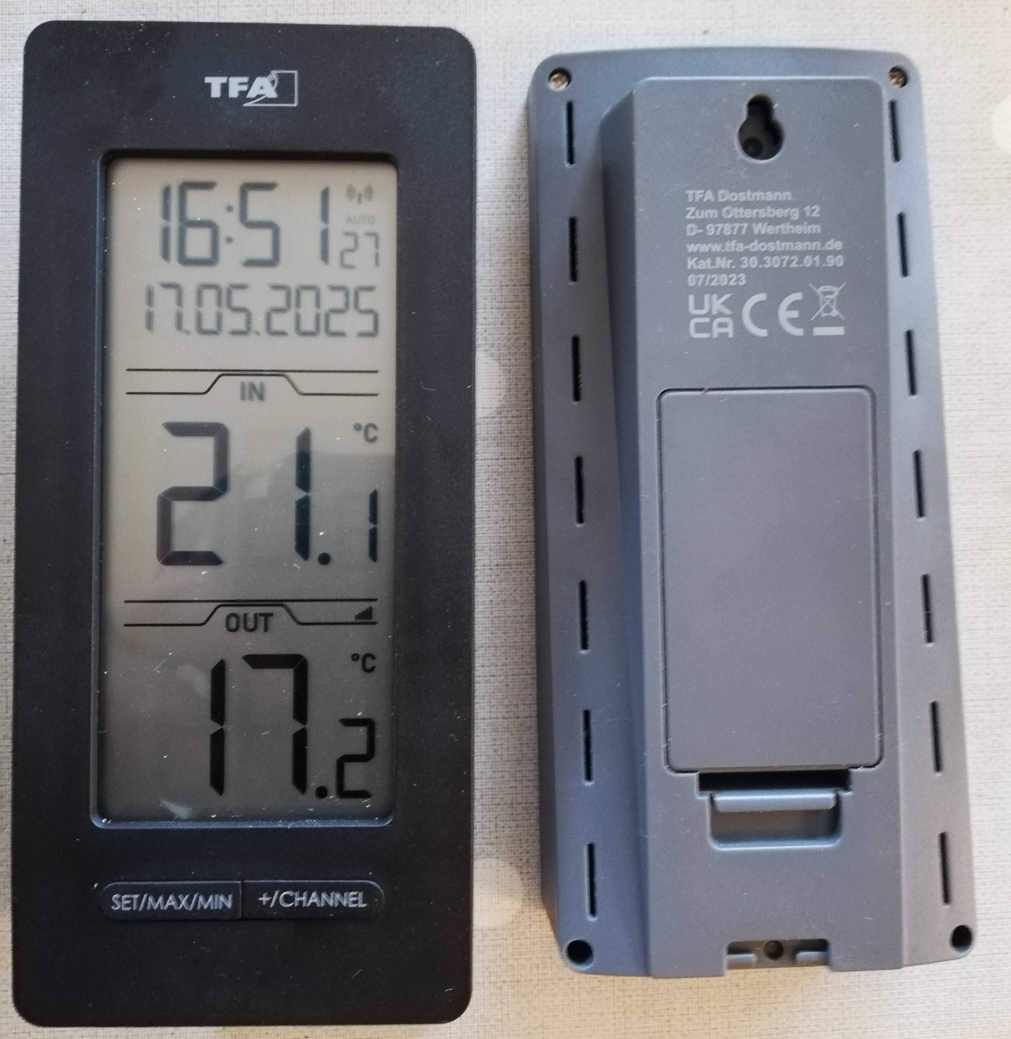 Zegar ze stracją pogodową TFA Dostman 30.3072.01.90 2 sztuki+ czujnik
