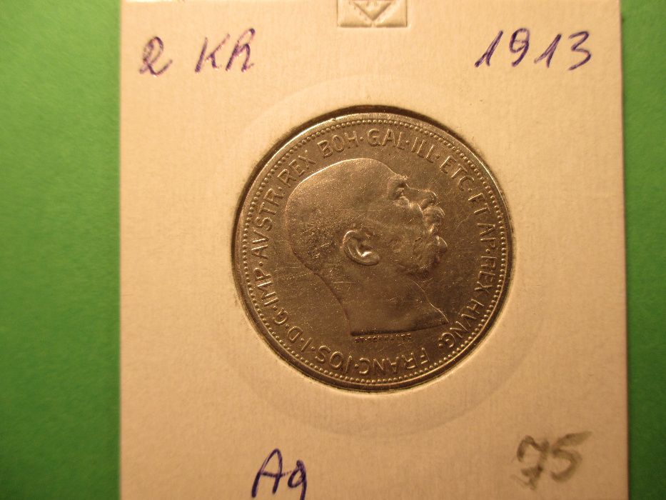 Srebrna moneta 2 Korony z 1913 r . Oryginał !!!