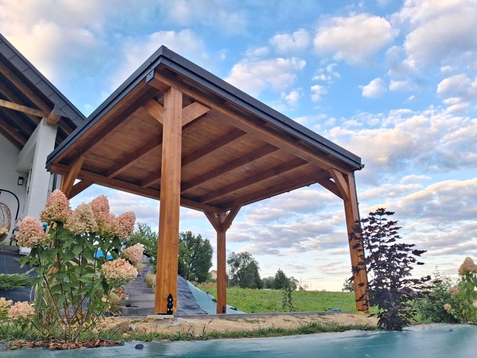 Zadzaszenie bali, tarasu wiata drewniana garaż balia jacuzzi