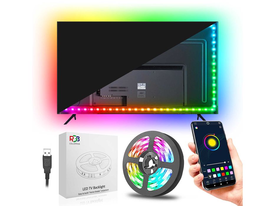 TAŚMA LED 3M RGB 5050 Do telewizora TV USB Aplikacja Bluetooth