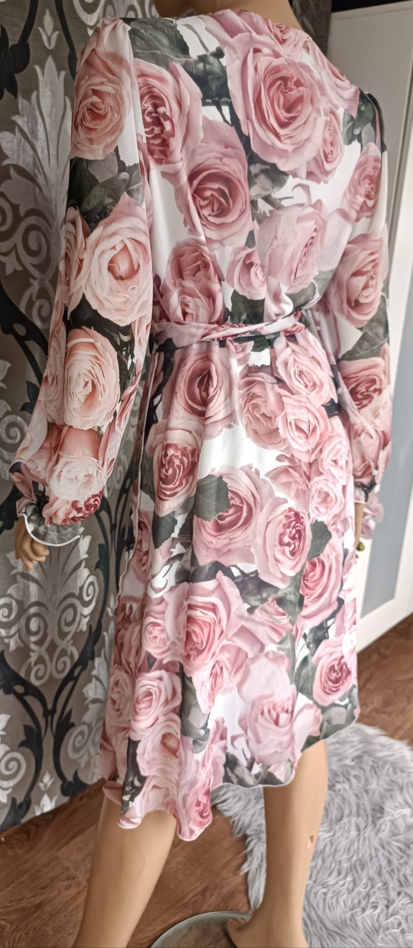 Loudress piękna sukienka w kwiaty midi L XL szyfonowa