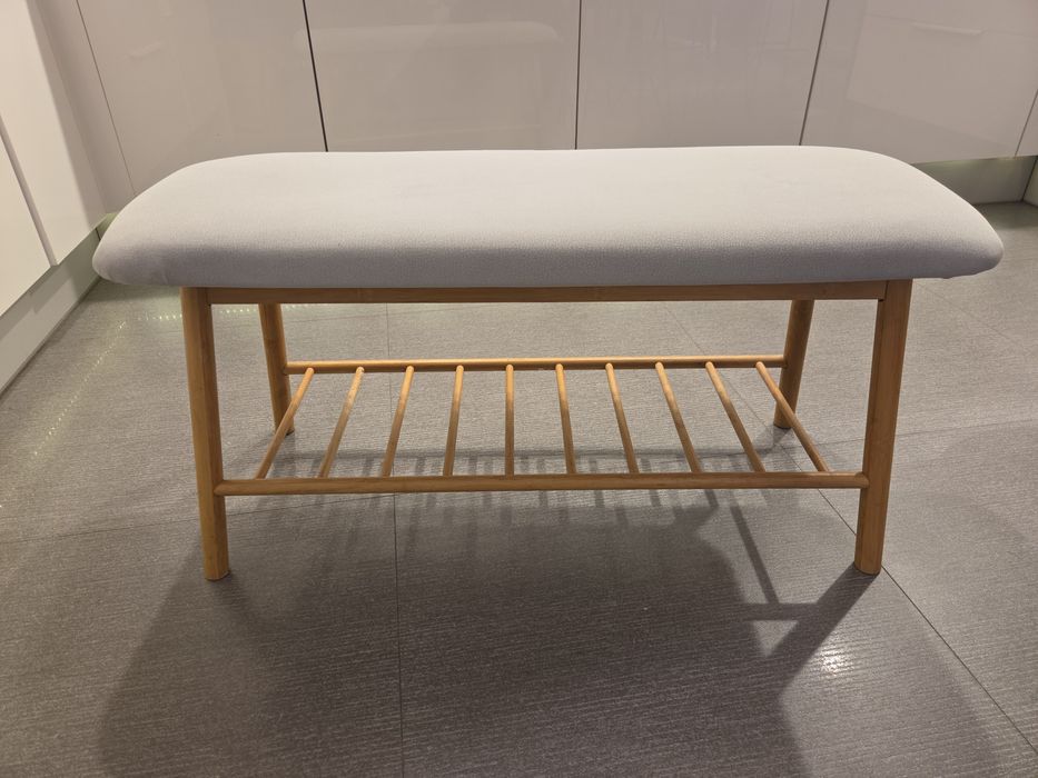 Ławka VANDSTED z półką szary tkanina/bambus