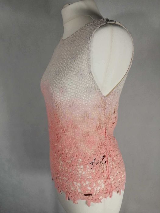 SUPERDRY Koszulka Ażurowa Damska S Oryginalna Super Stan Bawełna 100%