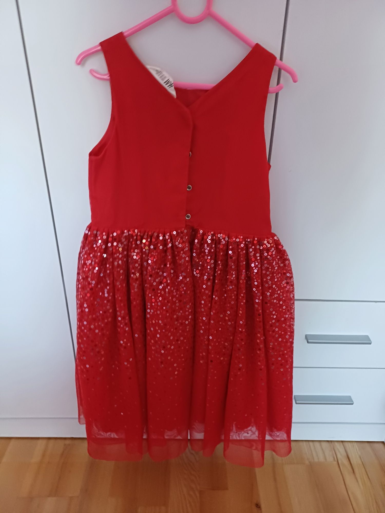 Sukienka H&M r.128 czerwona cekiny