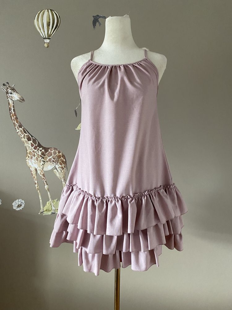 Sukienka okazjonalna wesele krótka pudrowa S/M handmade