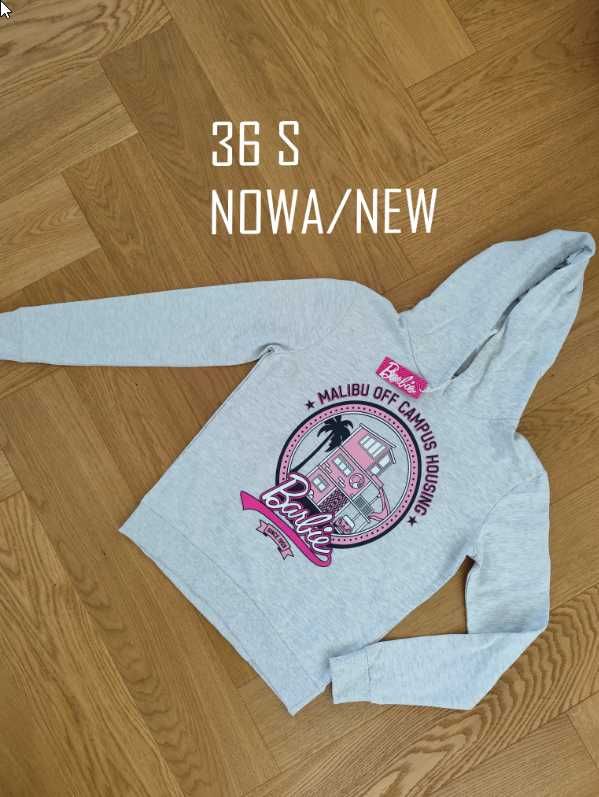 Nowa damska bluza z kapturem S 36 Barbie szara róż Mattel