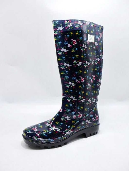 Kalosze damskie czarne wysokie gumiaki z wzorem rozmiar 37