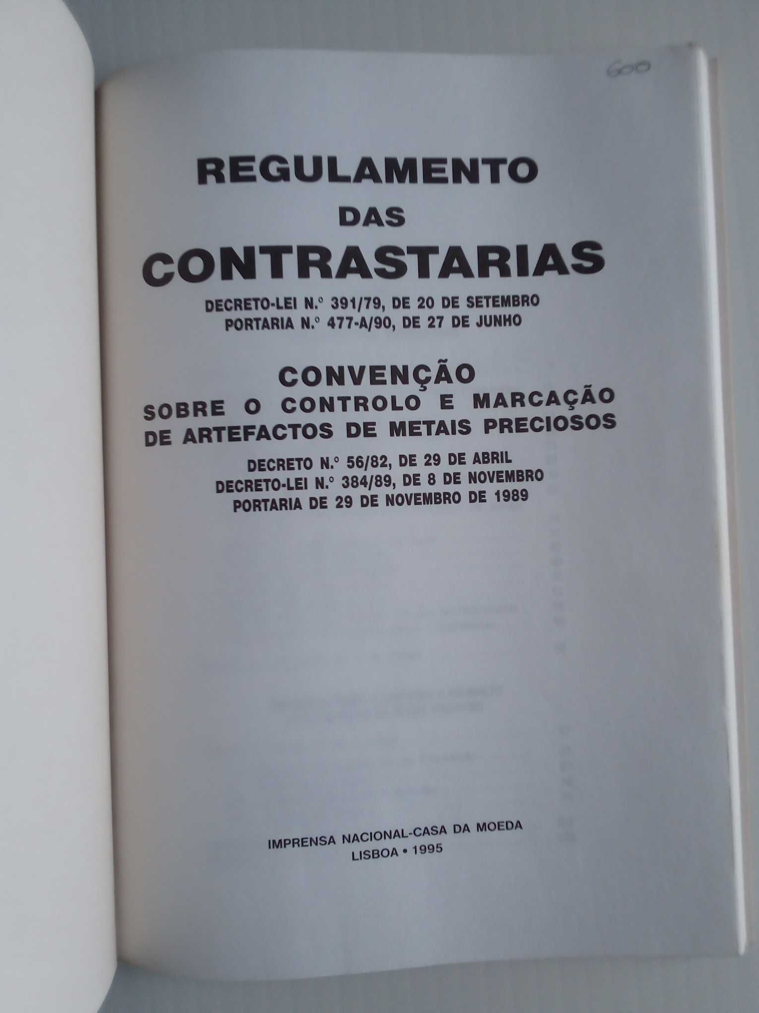 Livro "Regulamento das Contrastarias", Imprensa Nacional-Casa da Moeda