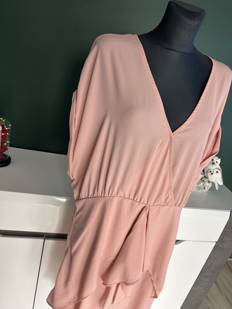 Piękna sukienka pudrowy róż plus size nowa bez metki 2xl