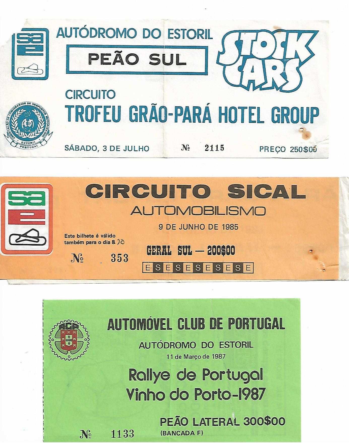 Bilhetes de automobilismo/motocross dos anos 80-Raros