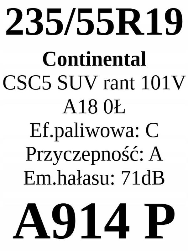 1x 235/55r19 Continental ContiSportContact 5 Suv 101v