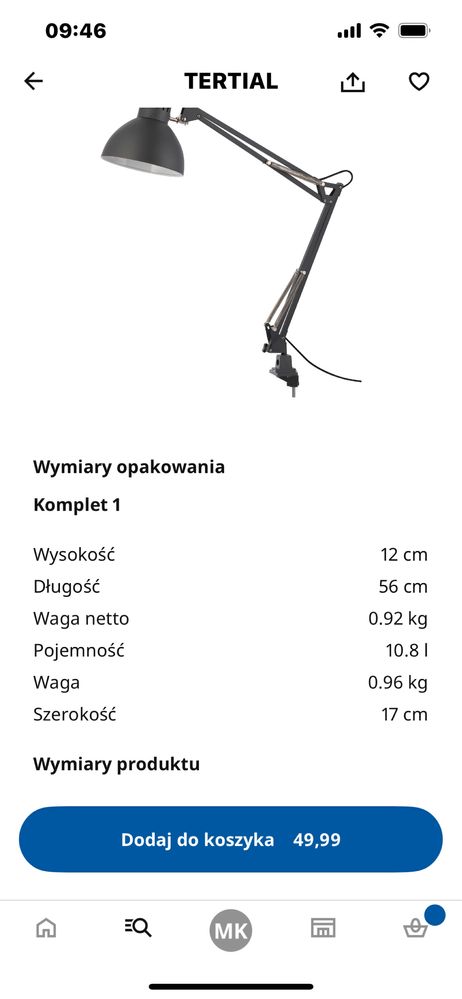 Lampka biurkowa na biurko Tertial Ikea kolor szary