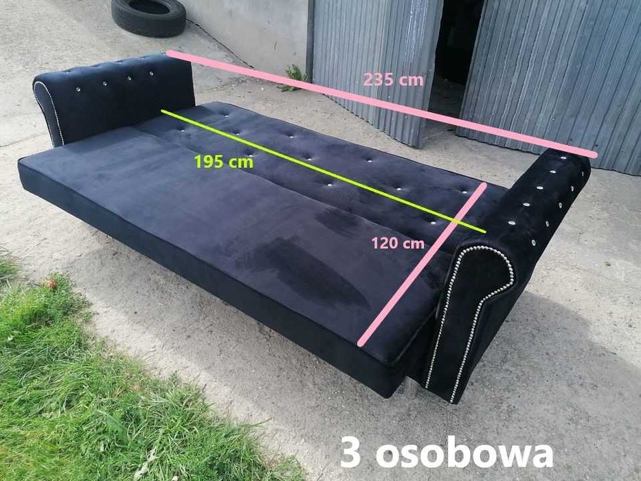 Sofa rozkładana Komplet Dwu i Trzy osob. Fotel Uszak podnóżek Glamour