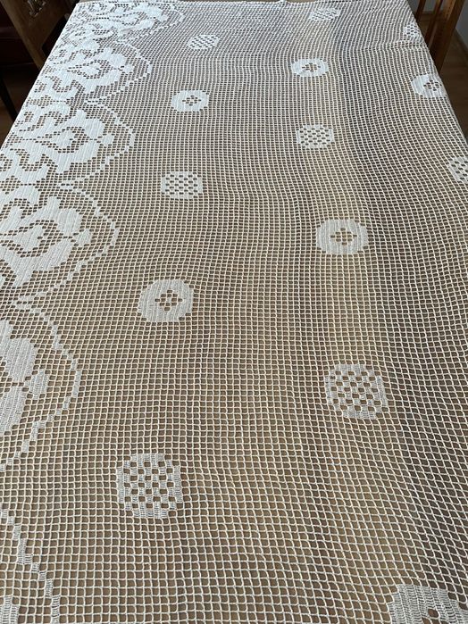 Firana bawełniana biała, stara ręczna robota vintage