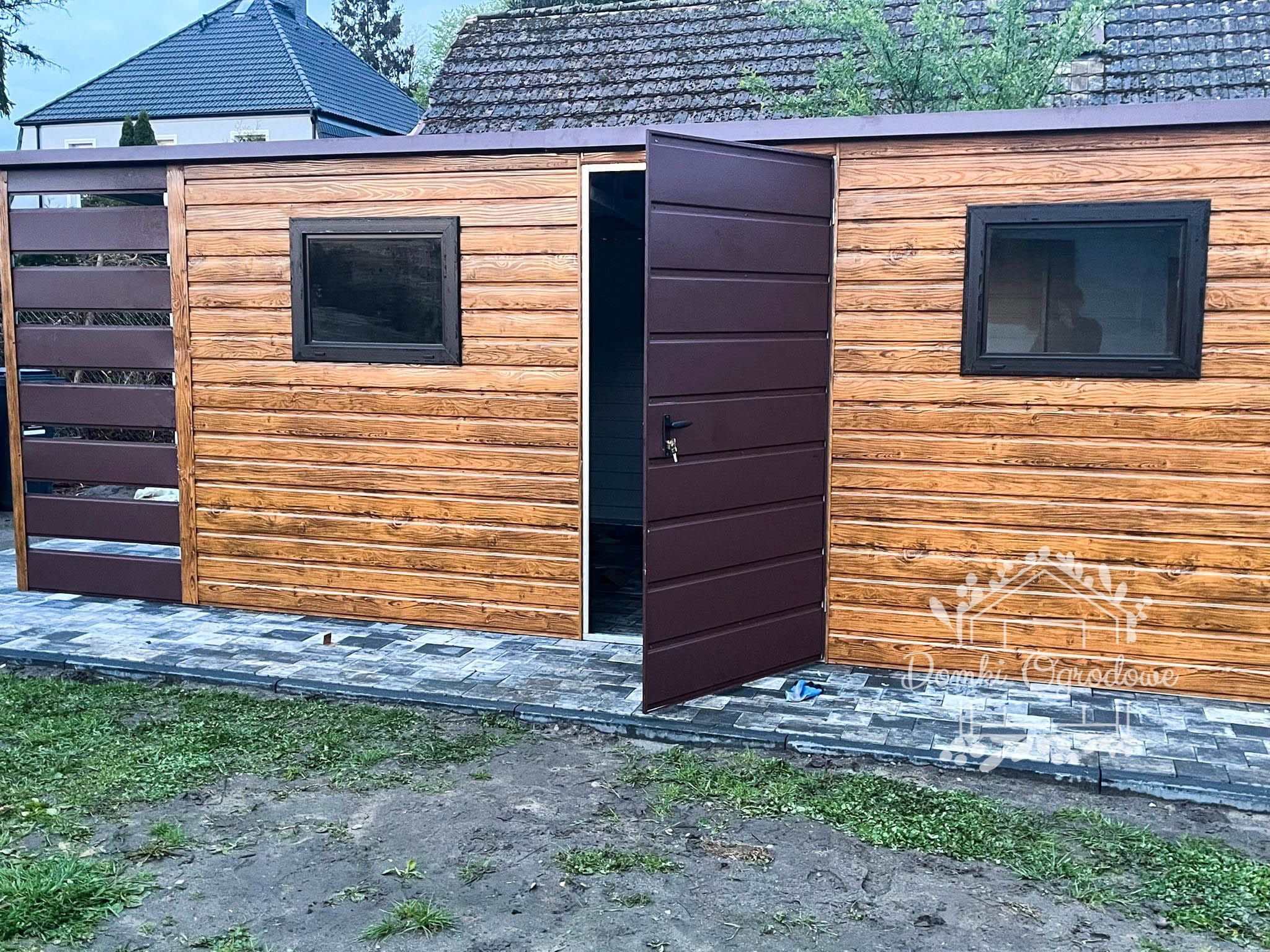 Domek Ogrodowy 5x2,5m Wiata 1,5m Jasny orzech - Drewnopodobny  ID558