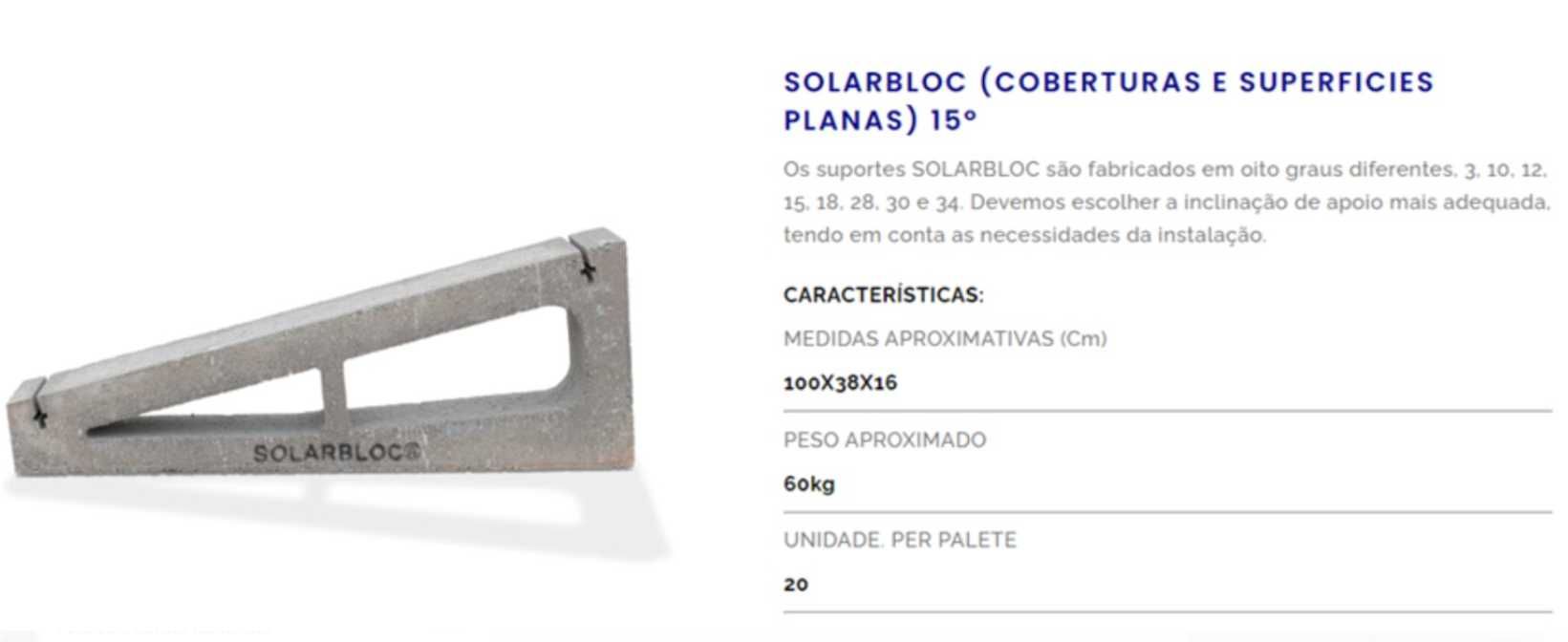 Base Cimento / Bloco betão p/Painel Fotovoltaico - SOLARBLOC 15º