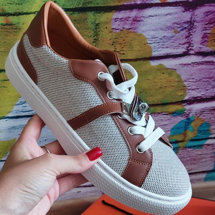 Кеди кросівки Hermes беж коричневі шкіра 39 38