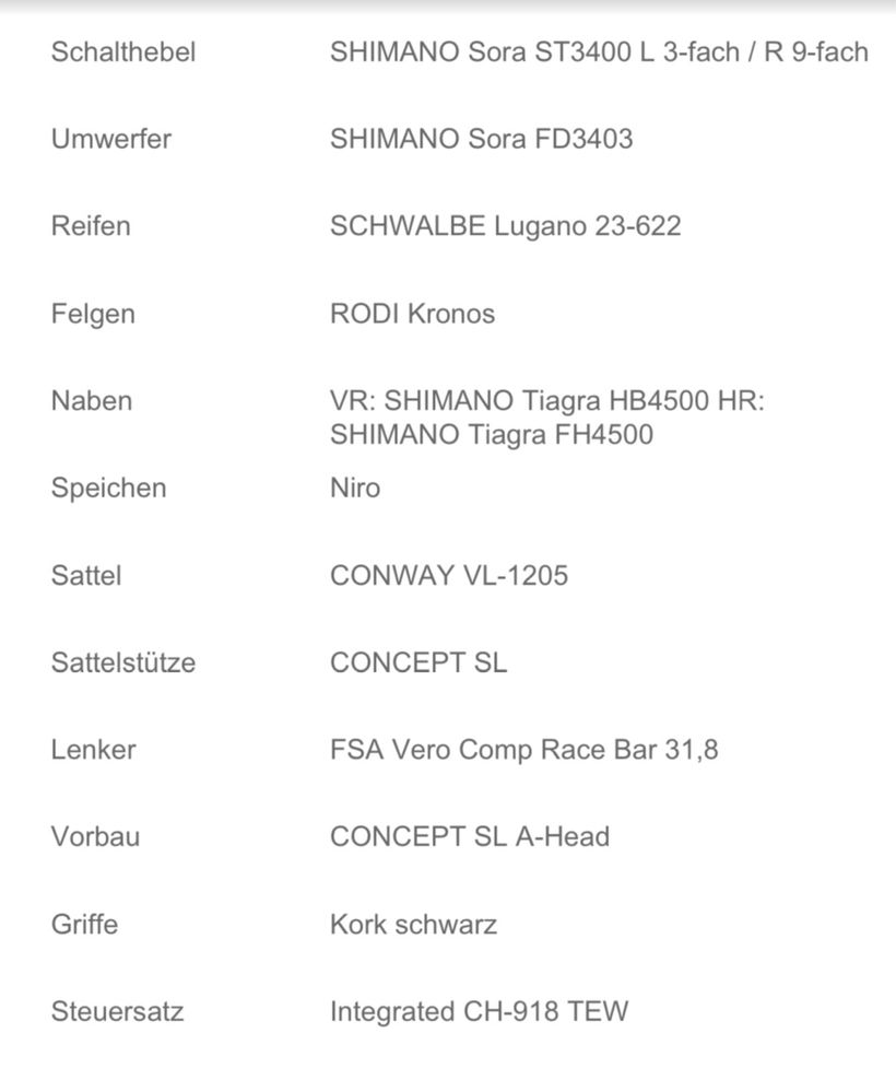 Rower szosowy (kolarzówka) conway rs400
