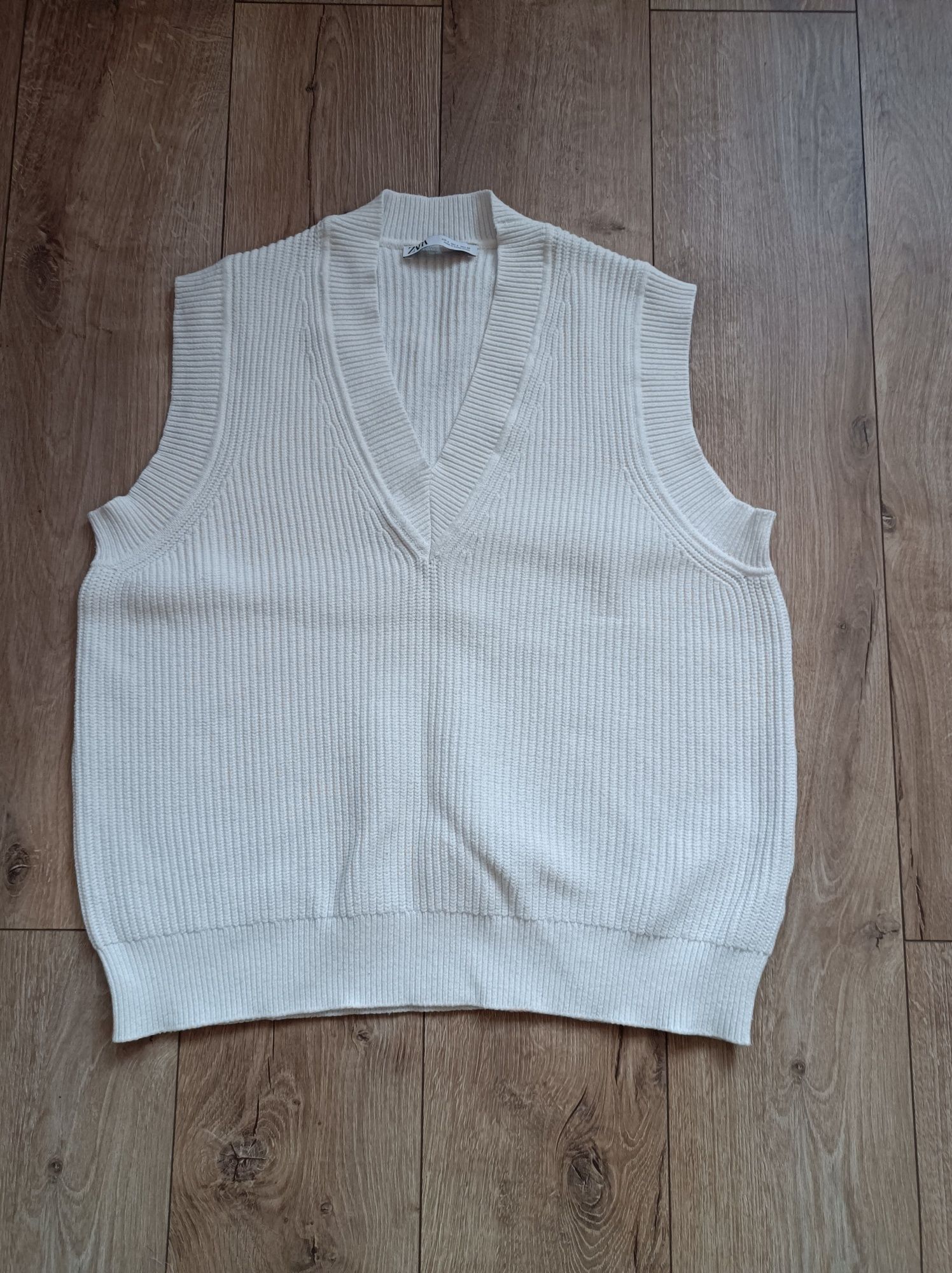 Śmietankowy bezrękawnik kamizelka Zara S oversize