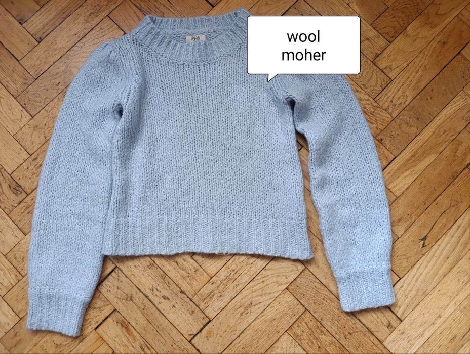 Piękny baby blue sweterek z domieszką wełny i moheru