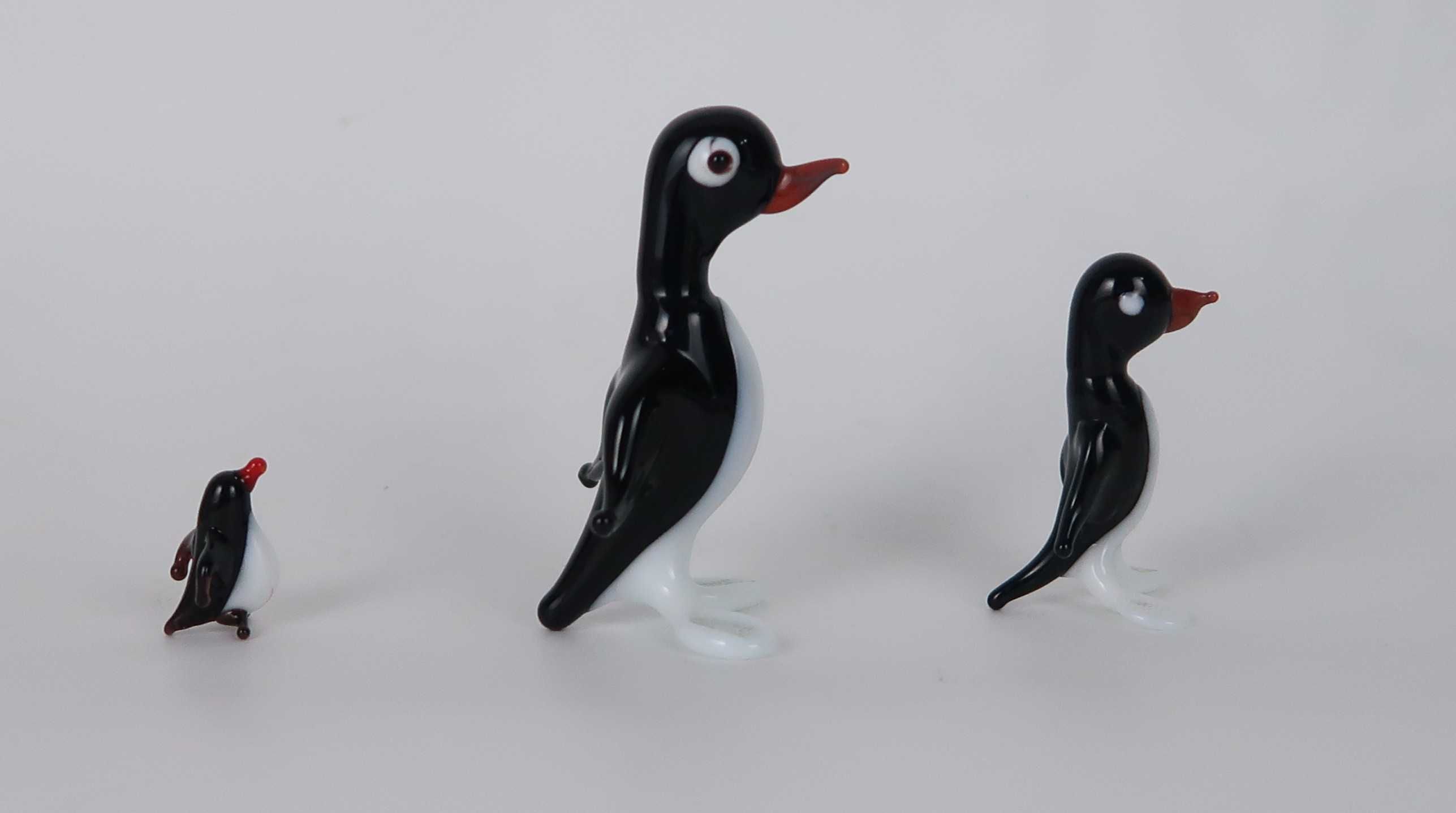 Figuras miniaturas vidro soprado - Família de Pinguins